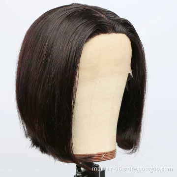Factory Direct Wholesale Indian Human Hair Straight Bob Wig Double Drawn Swiss Lace Front 13*4 Short Bob Virgin Hair Wig